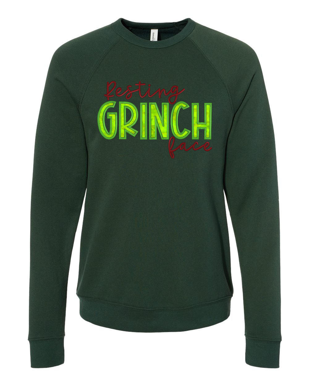 Resting Grinch Face Embroidered Velvet Appliqué Sweatshirt