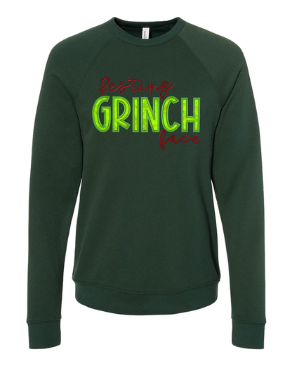 Resting Grinch Face Embroidered Velvet Appliqué Sweatshirt